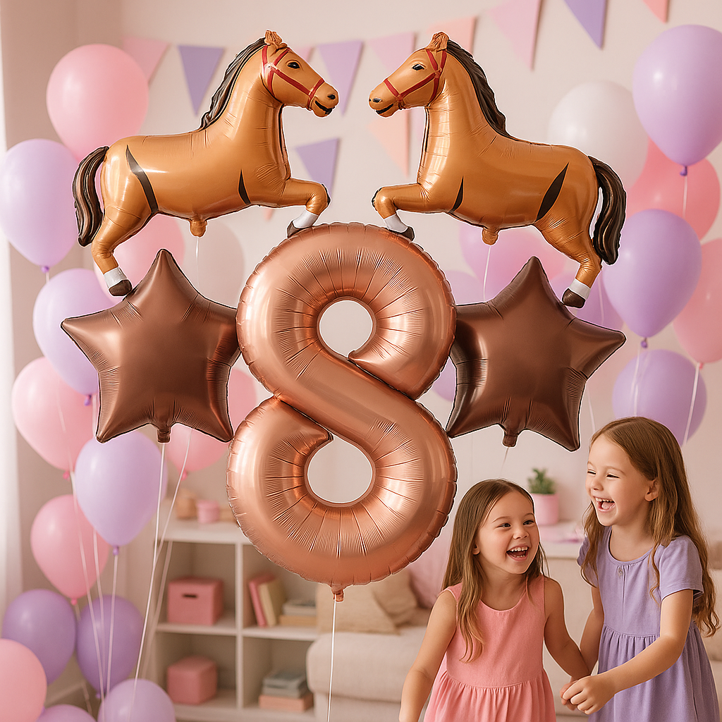 ballon anniversaire chiffre8 cheval etoile filettes ballons mauve rose