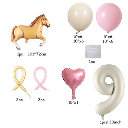 ballon anniversaire chiffre 9 cheval beige coeur latex dimension