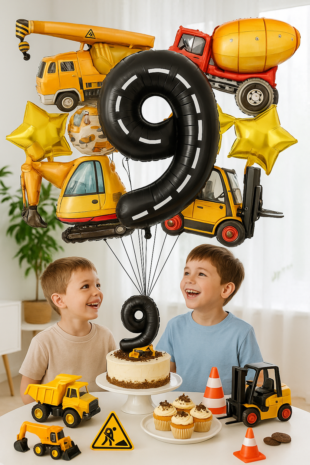 ballon anniversaire construction etoile chiffre neuf table dessert garcon