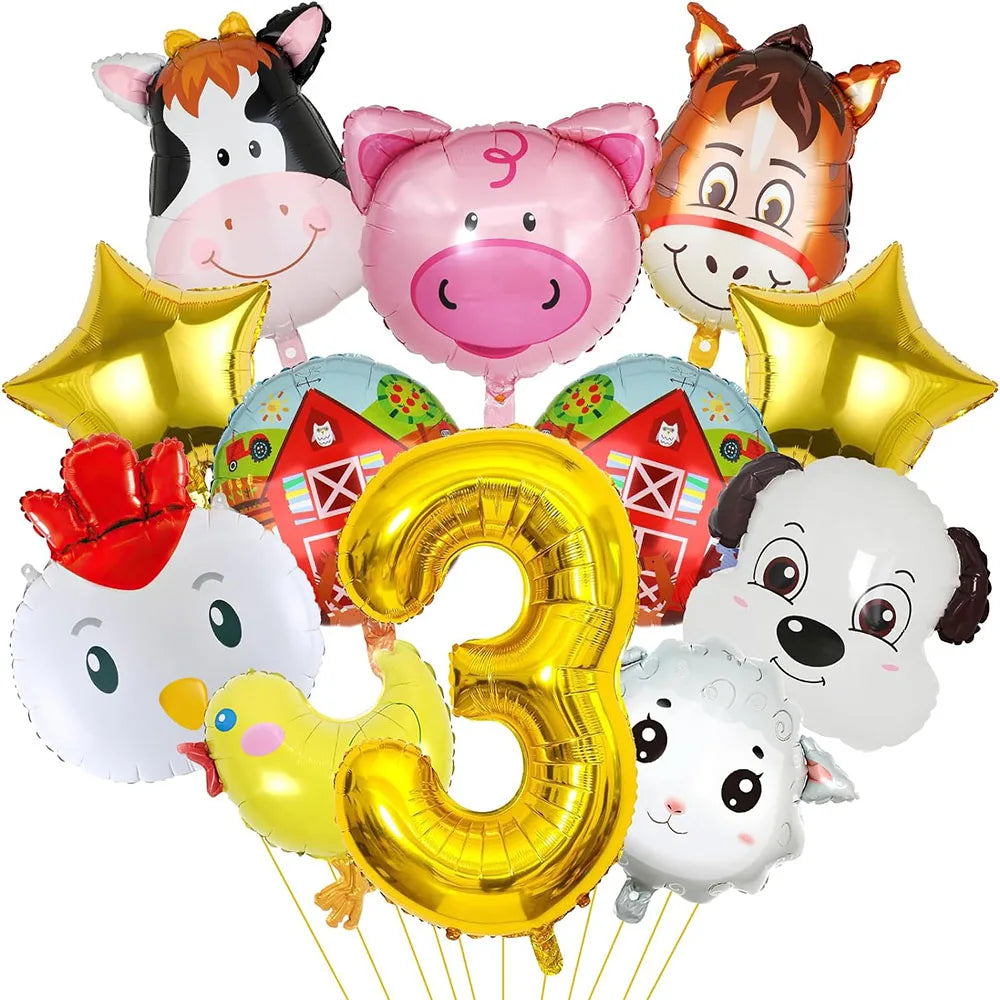 ballon anniversaire ferme animaux etoile chiffre 3