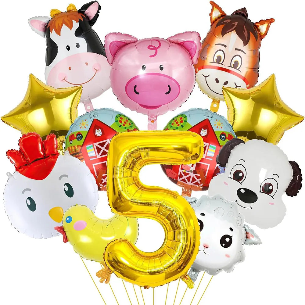 ballon anniversaire ferme animaux etoile chiffre 5