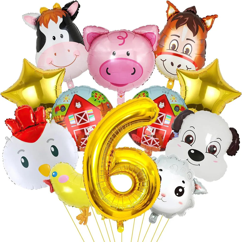 ballon anniversaire ferme animaux etoile chiffre 6