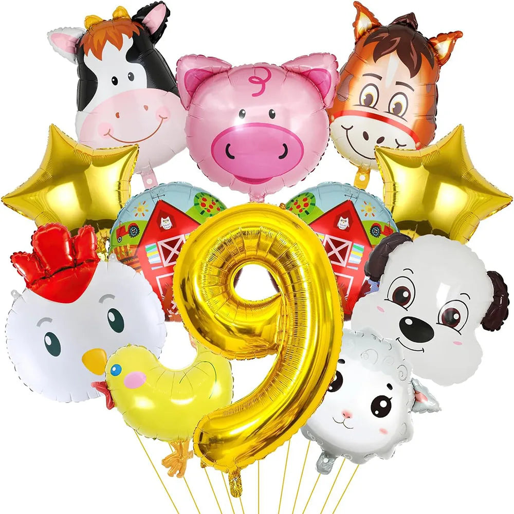 ballon anniversaire ferme animaux etoile chiffre 9