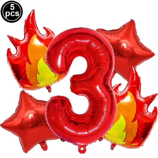 ballon anniversaire flamme etoile chiffre rouge trois