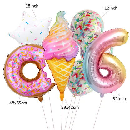 ballon anniversaire friandises ensemble creme glacee donut confetti chiffre six dimension