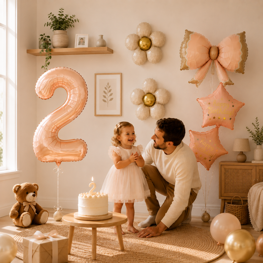 ballon anniversaire helium boucle etoile fleurs chiffre2 pere fille gateau ourson peluche cadeau