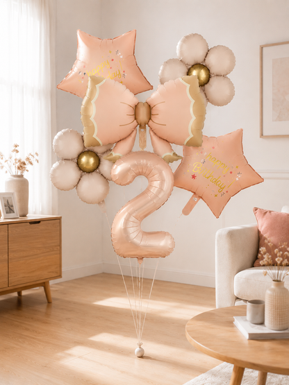 ballon anniversaire helium boucle etoile fleurs chiffre2 salon