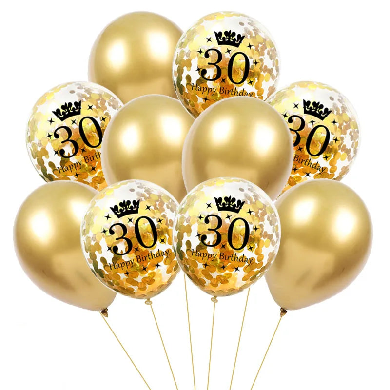 ballon anniversaire latex 30 confetti or