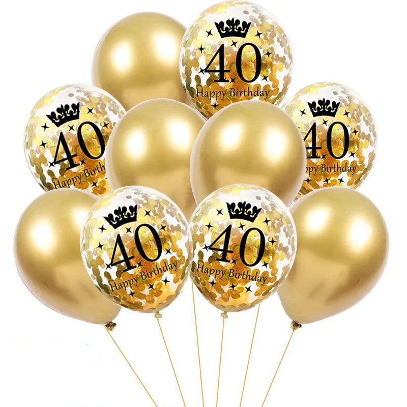 ballon anniversaire latex 40 confetti or