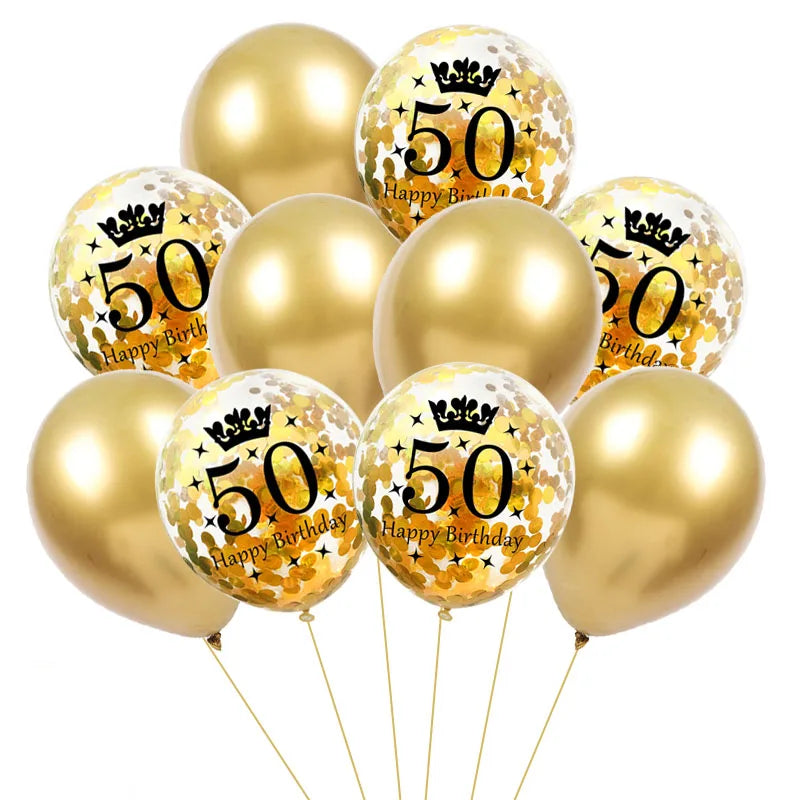 ballon anniversaire latex 50 confetti or