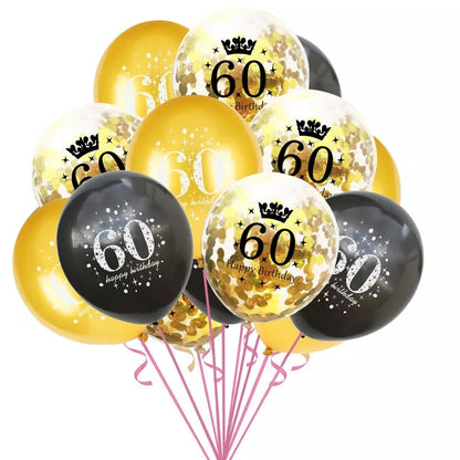 ballon anniversaire latex 60 noir or confetti
