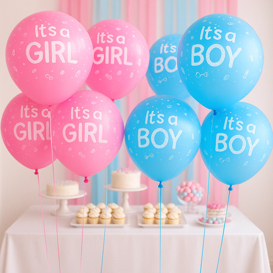 ballon anniversaire latex It's a boy It's a girl table dessert