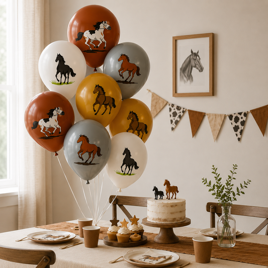 ballon anniversaire latex cheval gonfle helium bouquet table desserts