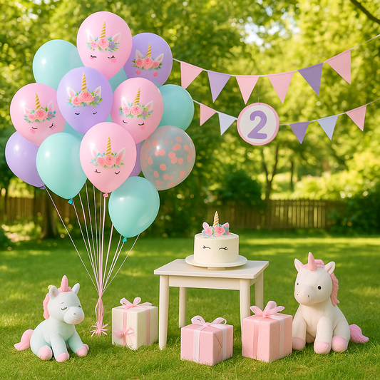 ballon anniversaire licorne turquoise mauve rose gateau licorne toutout banderole 2