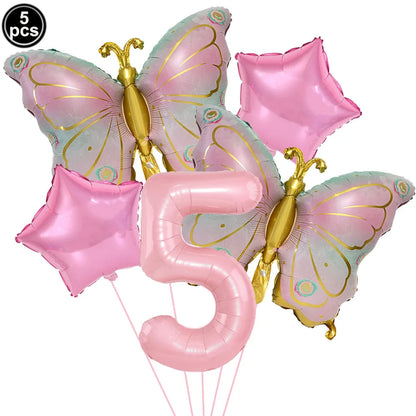 ballon anniversaire papillon etoile chiffre cinq