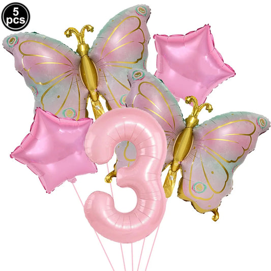 ballon anniversaire papillon etoile chiffre trois