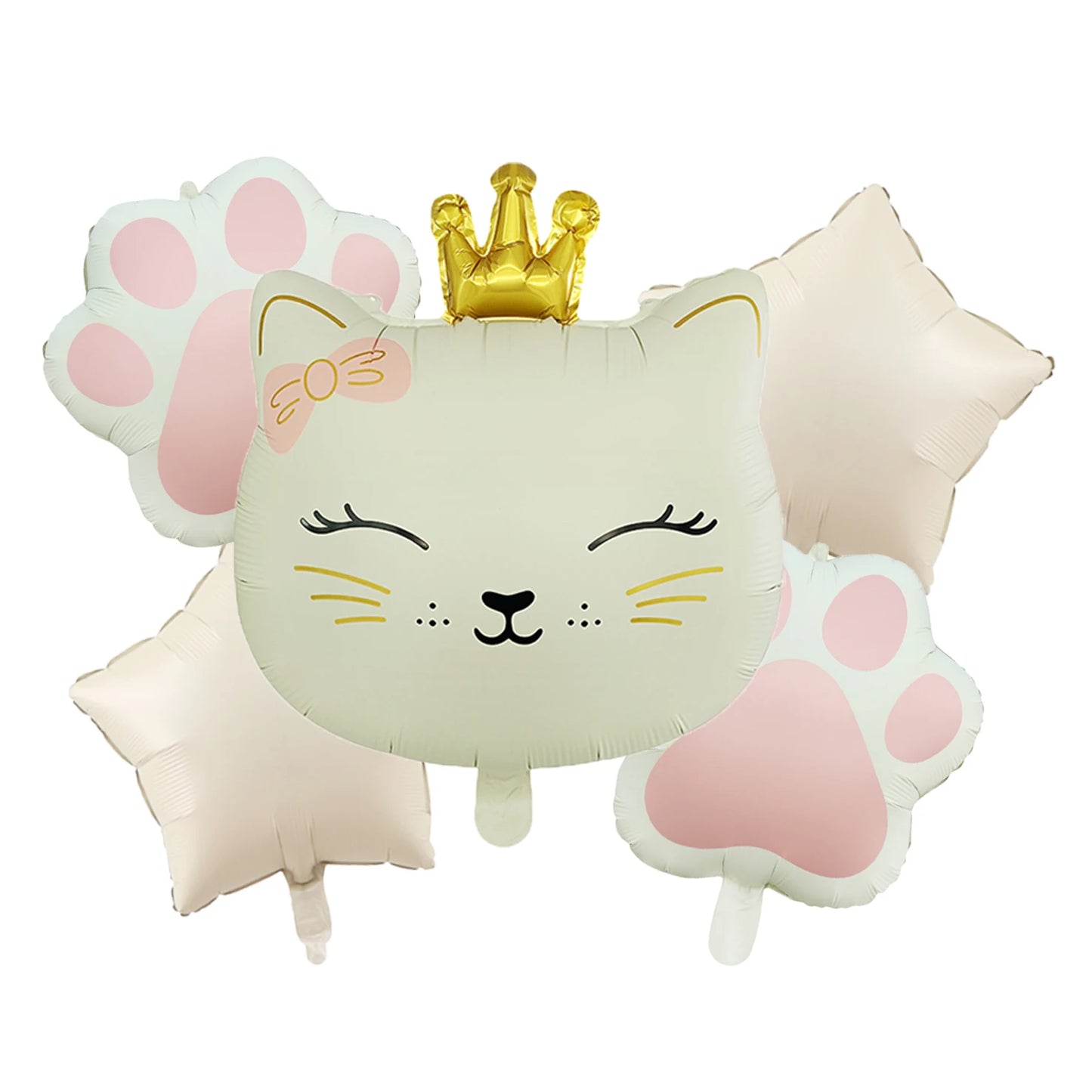 ballon anniversaire tete chat couronne chat beige etoile beige