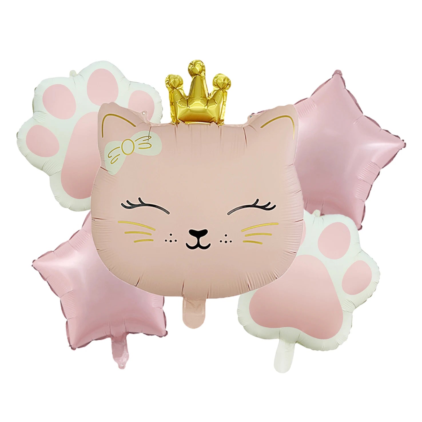 ballon anniversaire tete chat couronne chat rose etoile rose
