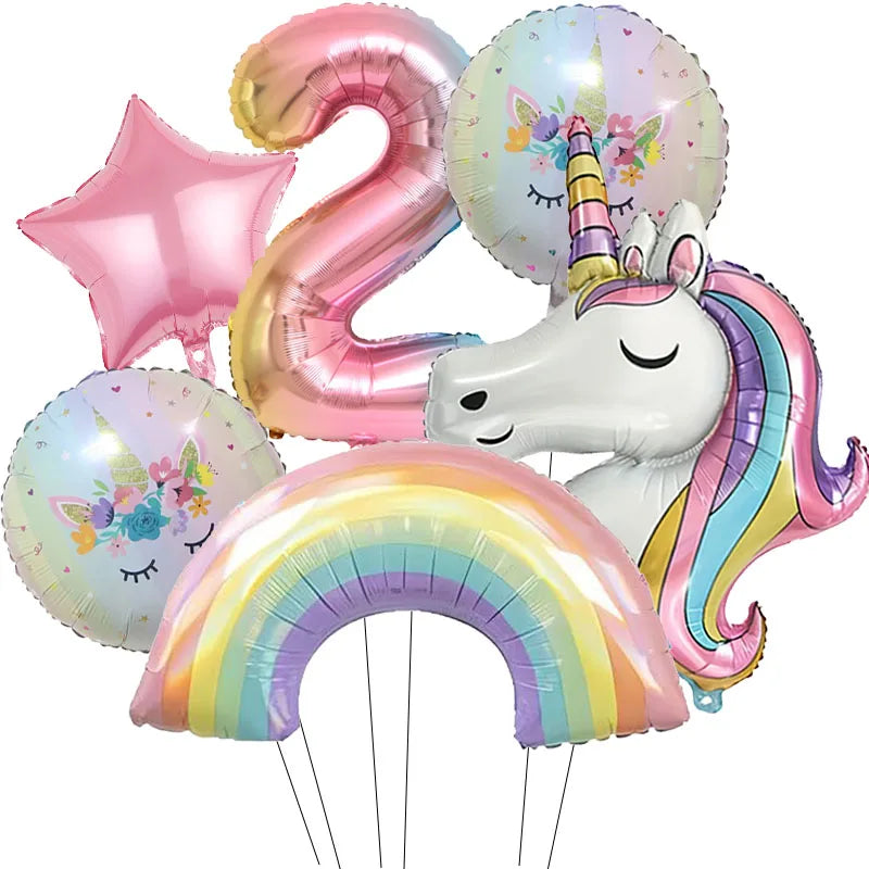 ballon anniversaire tete licorne etoile arc en ciel chiffre deux