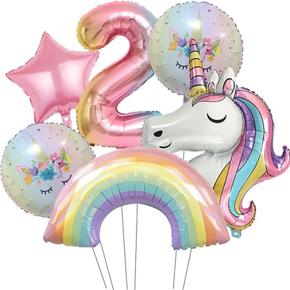 ballon anniversaire tete licorne etoile arc en ciel chiffre deux