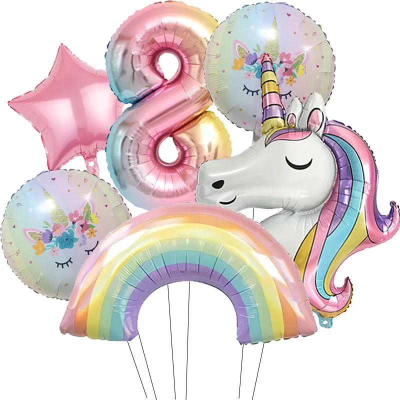 ballon anniversaire tete licorne etoile arc en ciel chiffre huit