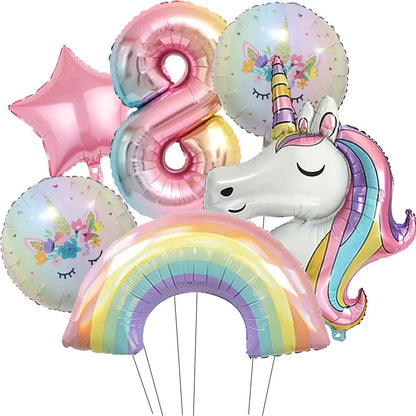 ballon anniversaire tete licorne etoile arc en ciel chiffre huit