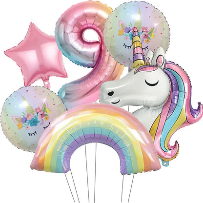 ballon anniversaire tete licorne etoile arc en ciel chiffre neuf
