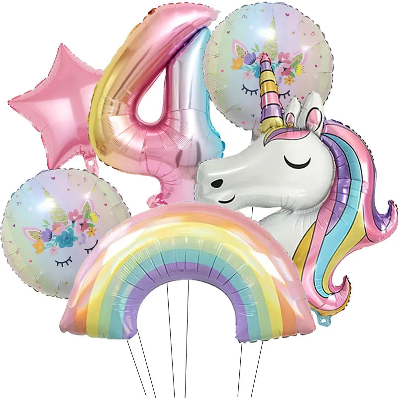  ballon anniversaire tete licorne etoile arc en ciel chiffre quatre