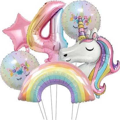  ballon anniversaire tete licorne etoile arc en ciel chiffre quatre