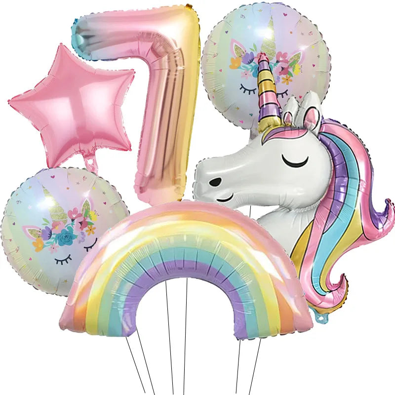  ballon anniversaire tete licorne etoile arc en ciel chiffre sept