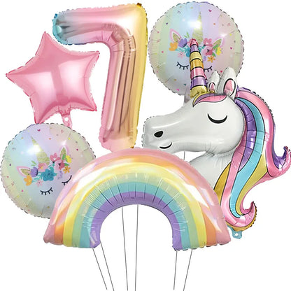  ballon anniversaire tete licorne etoile arc en ciel chiffre sept