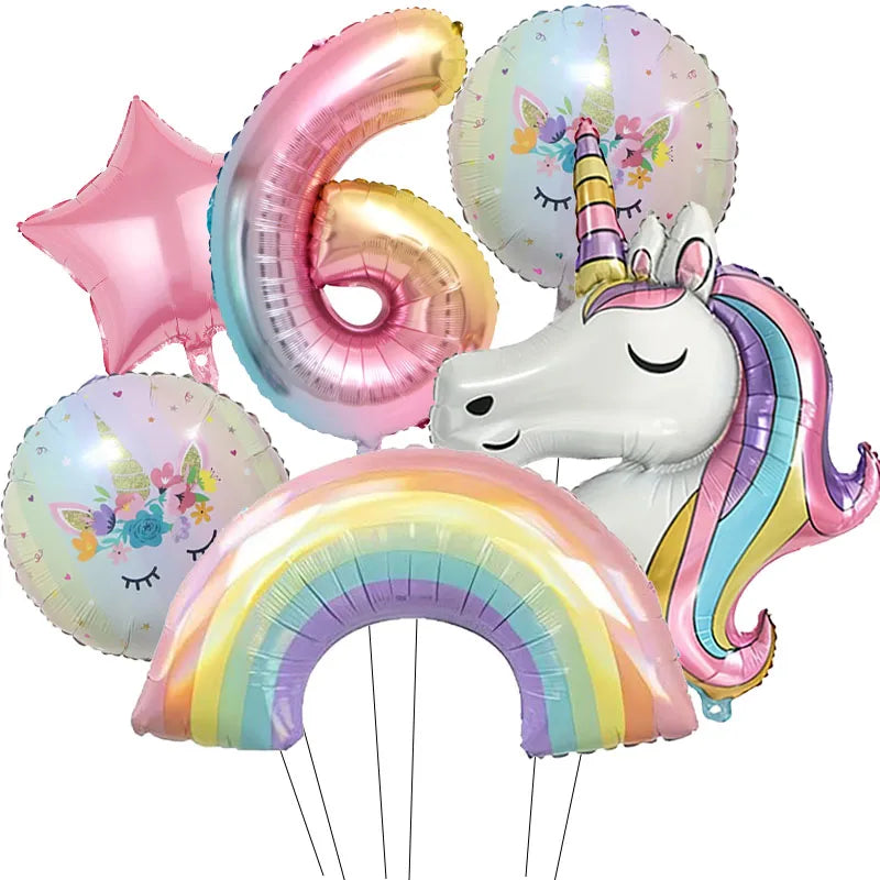 ballon anniversaire tete licorne etoile arc en ciel chiffre six