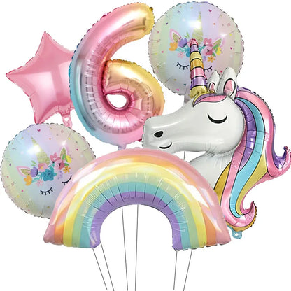 ballon anniversaire tete licorne etoile arc en ciel chiffre six