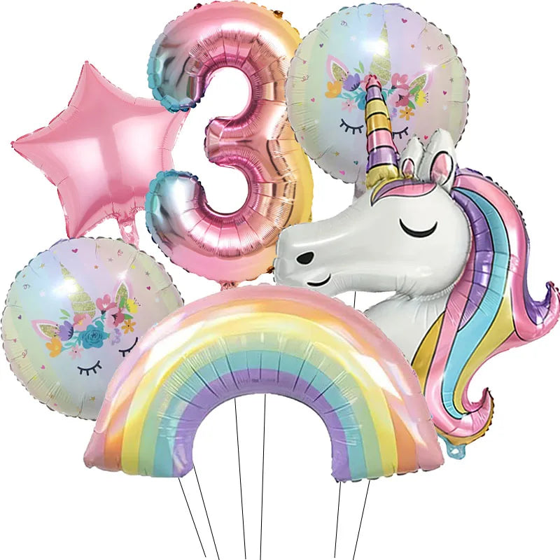 ballon anniversaire tete licorne etoile arc en ciel chiffre trois