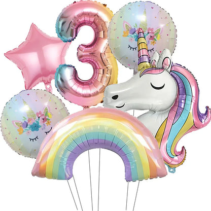  ballon anniversaire tete licorne etoile arc en ciel chiffre trois