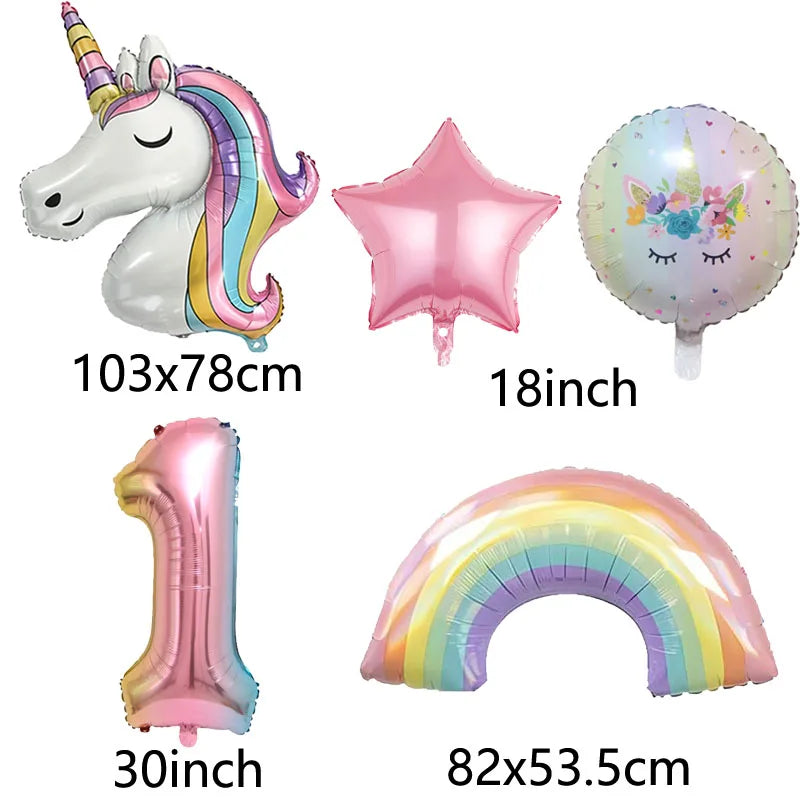 ballon anniversaire tete licorne etoile arc en ciel chiffre un dimension