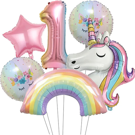 ballon anniversaire tete licorne etoile arc en ciel chiffre un