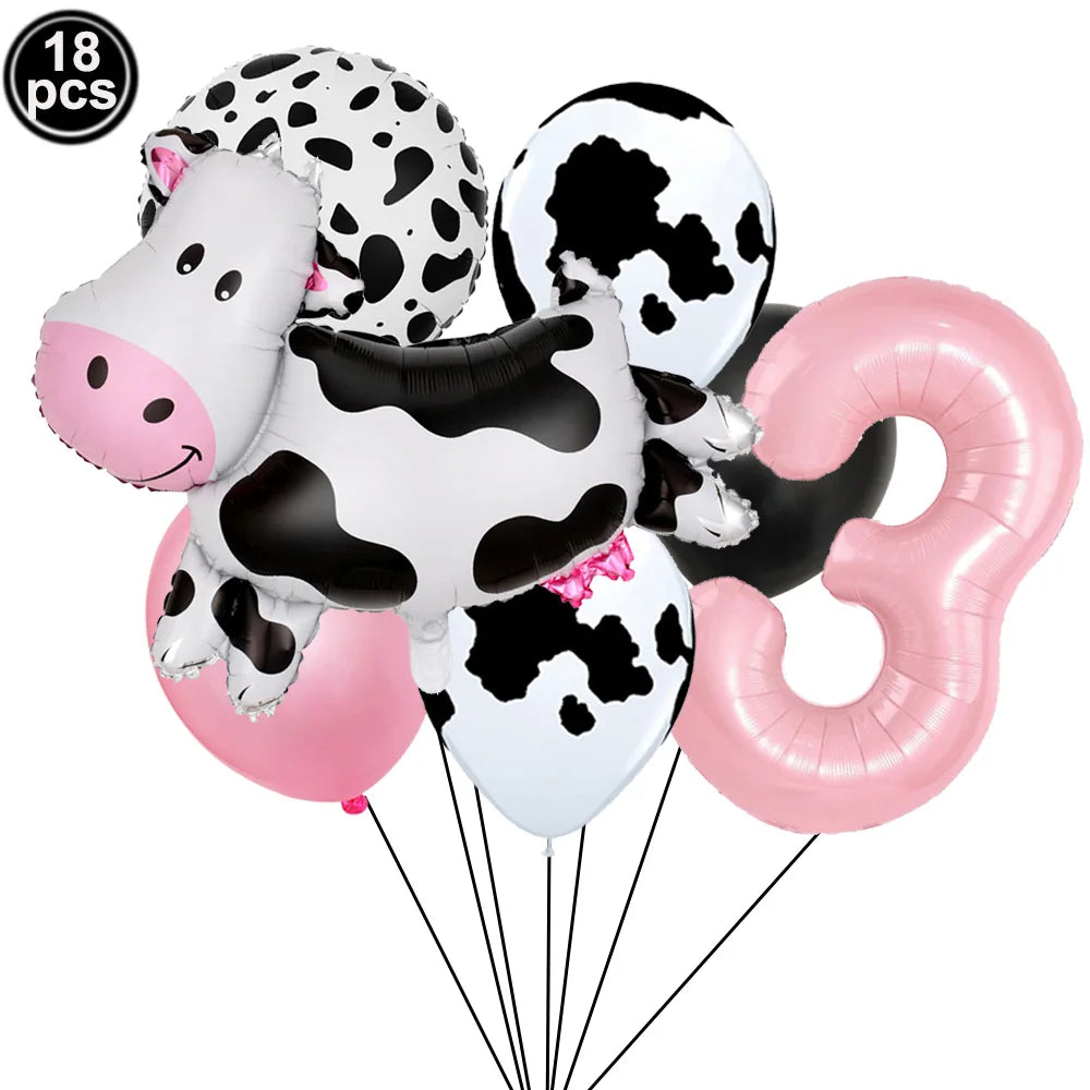 ballon helium theme vache rose chiffre 3