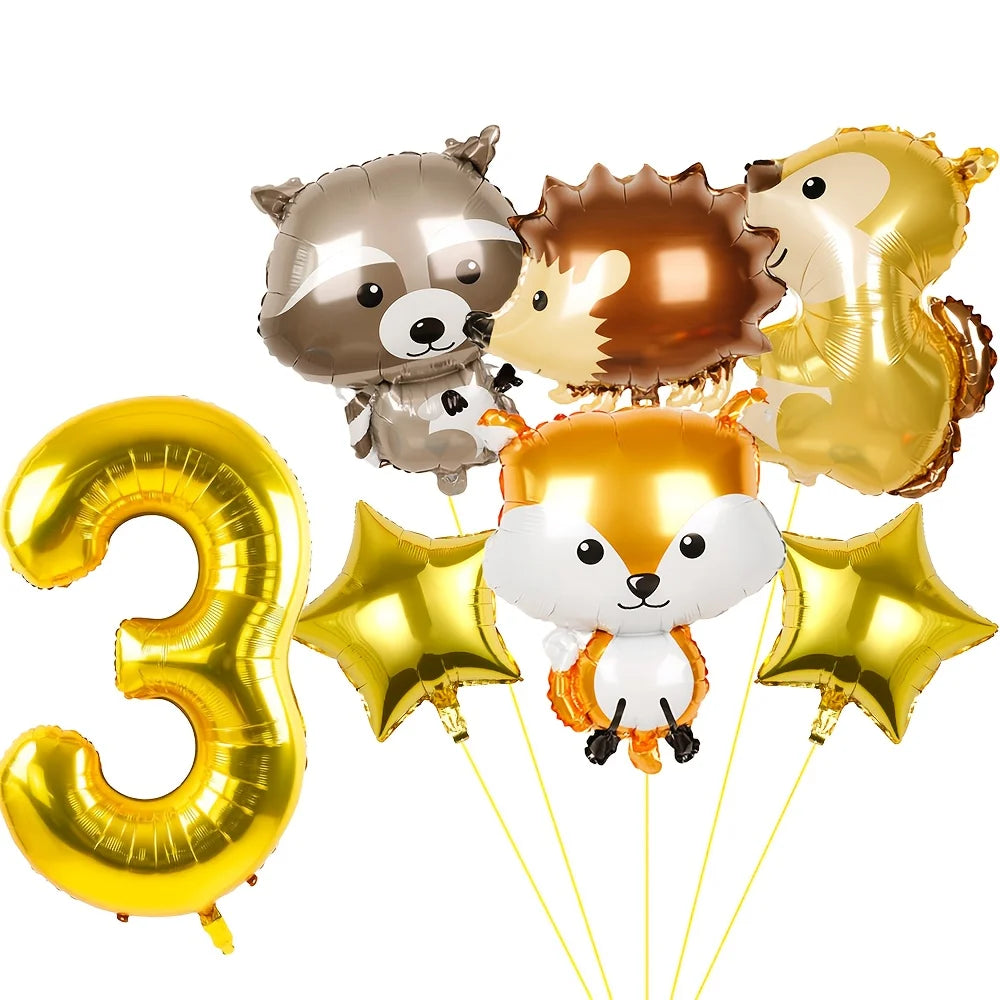 ballons anniversaire animaux foret chiffre 3