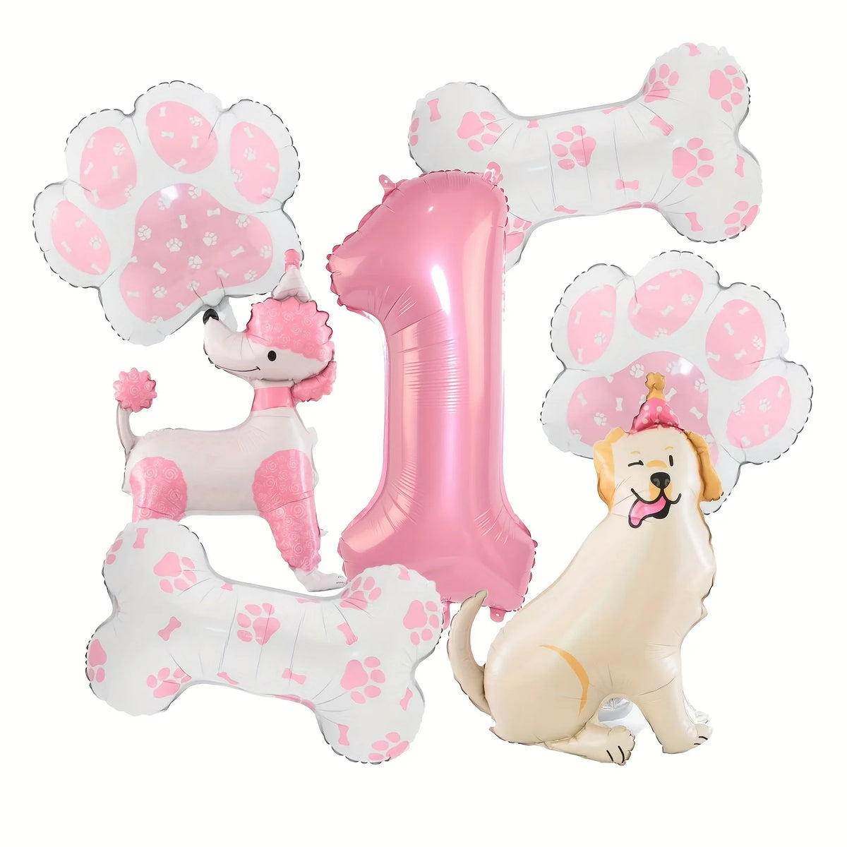 ballons anniversaire chien rose chiffre 1