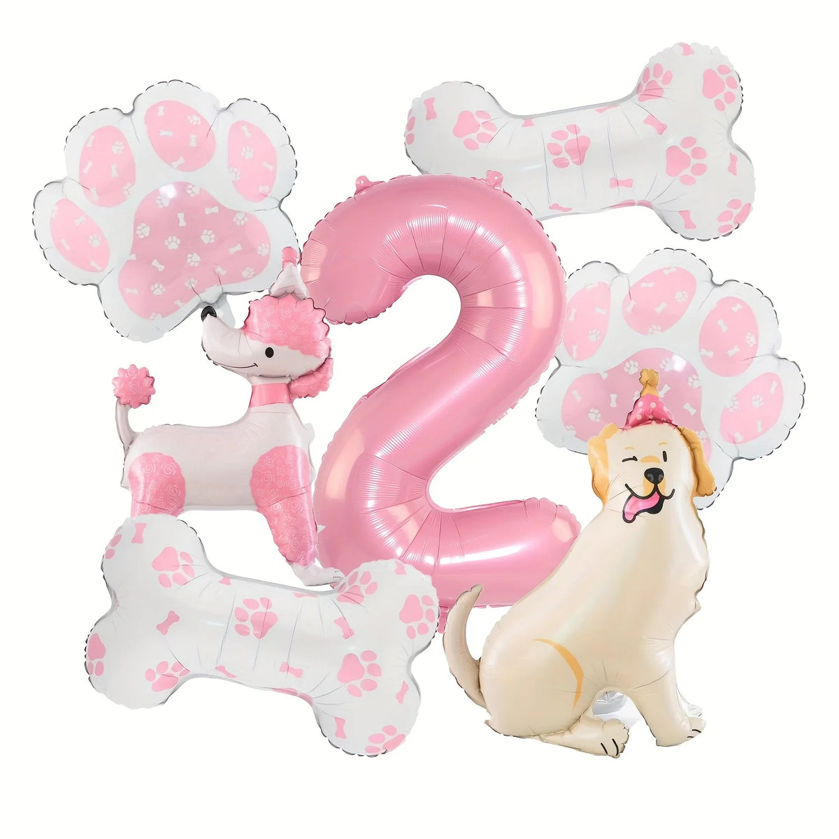 ballons anniversaire chien rose chiffre 2