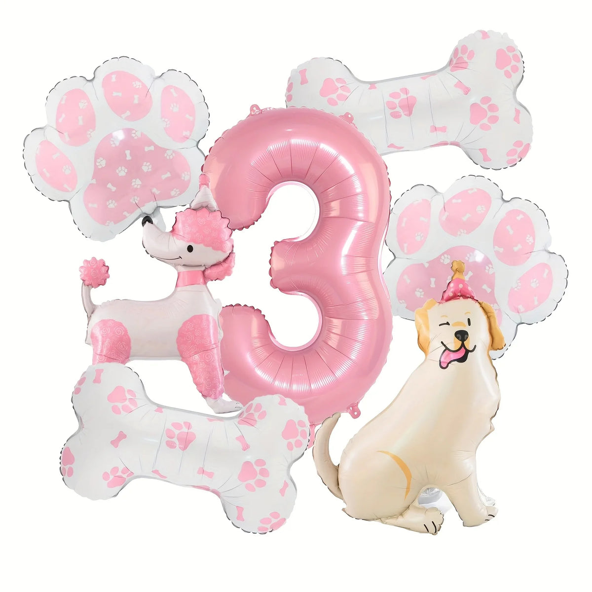 ballons anniversaire chien rose chiffre 3