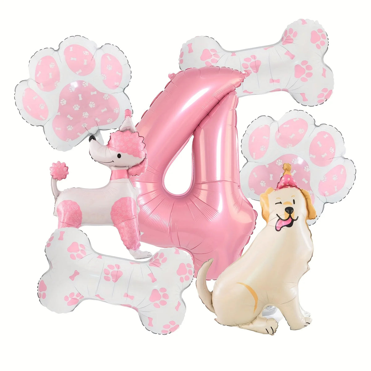 ballons anniversaire chien rose chiffre 4
