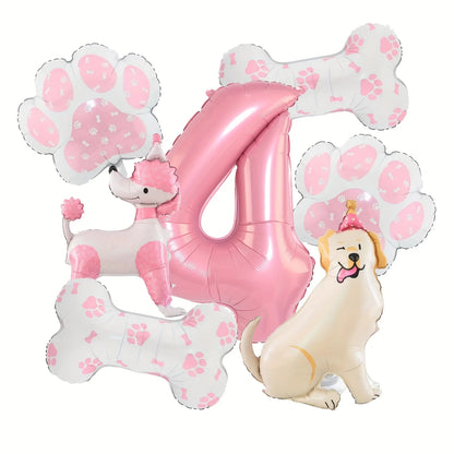 ballons anniversaire chien rose chiffre 4