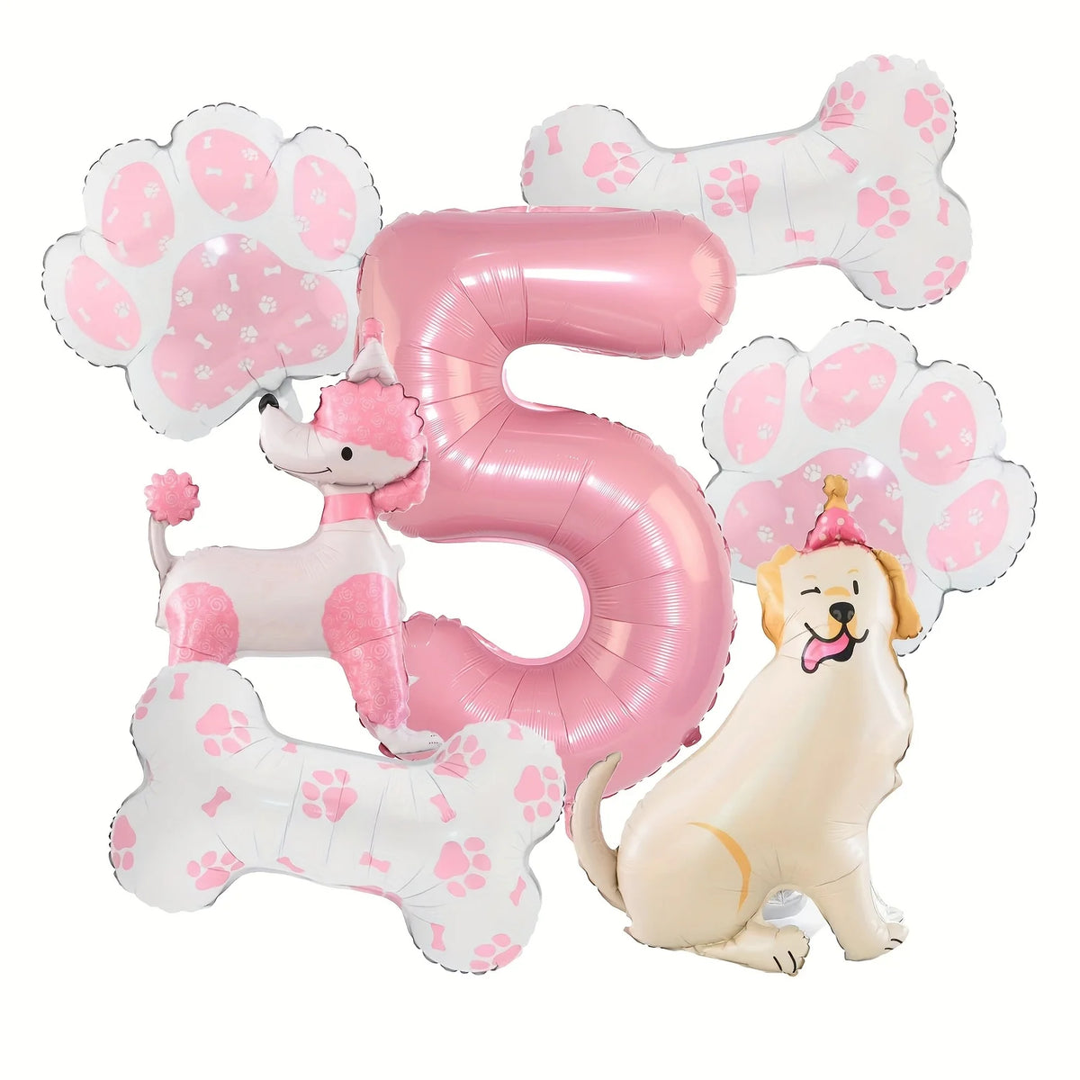 ballons anniversaire chien rose chiffre 5