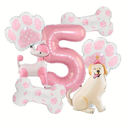 ballons anniversaire chien rose chiffre 5