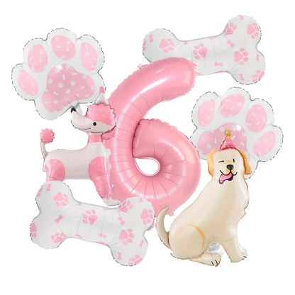 ballons anniversaire chien rose chiffre 6