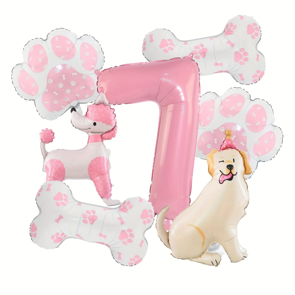 ballons anniversaire chien rose chiffre 7