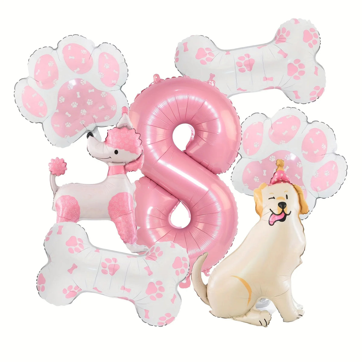 ballons anniversaire chien rose chiffre 8