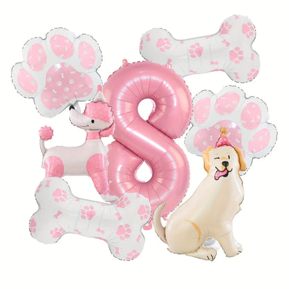 ballons anniversaire chien rose chiffre 8